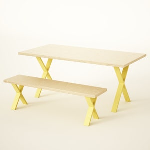 Plywood Dining Set, Birch Ply on X Base, Choice of Leg Colours, Customisable, BIRCH PLY COLLECTION