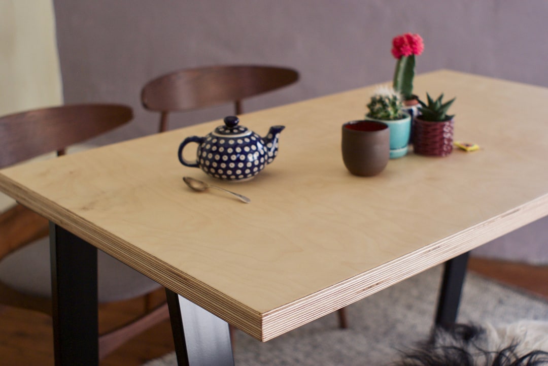 Industrial Dining Table Birch Plywood Top on British Steel Etsy UK