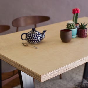 Dining Table, Birch Plywood top on British Steel Legs, Custom sizes and colours, BIRCH PLY COLLECTION