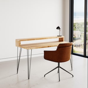 Reclaimed Desk with Monitor Stand Industrial, Authentic Reclaimed Wood on Hairpin legs, RECLAIMED COLLECTION