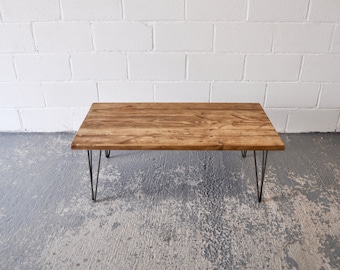 Industrial Rustic Coffee Table, Reclaimed Custom on Mid-century  Hairpin legs