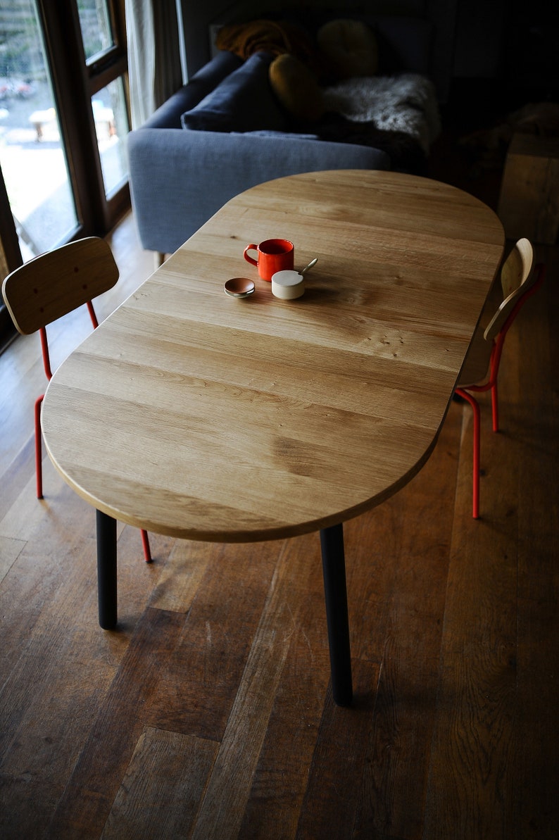 Extendable Dining Table, Solid Oak on Danish Steel or Wooden Legs, Retro Modern, Choice of Sizes and Colours, Customisable image 2