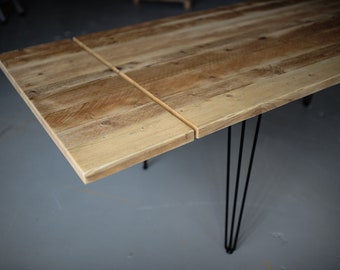 Dining Table Extendable, Vintage Reclaimed Wood on Retro Hairpin legs, 7MAGOK Christmas Family Events Table / Customisable