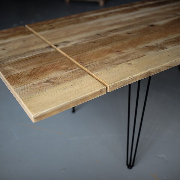 Dining Table Extendable, Vintage Reclaimed Wood on Retro Hairpin legs, 7MAGOK Christmas Family Events Table / Customisable