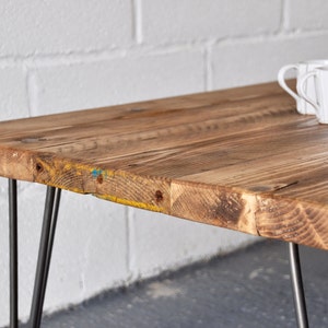 Industrial Rustic Coffee Table, Reclaimed Custom on Mid-century Hairpin legs image 2