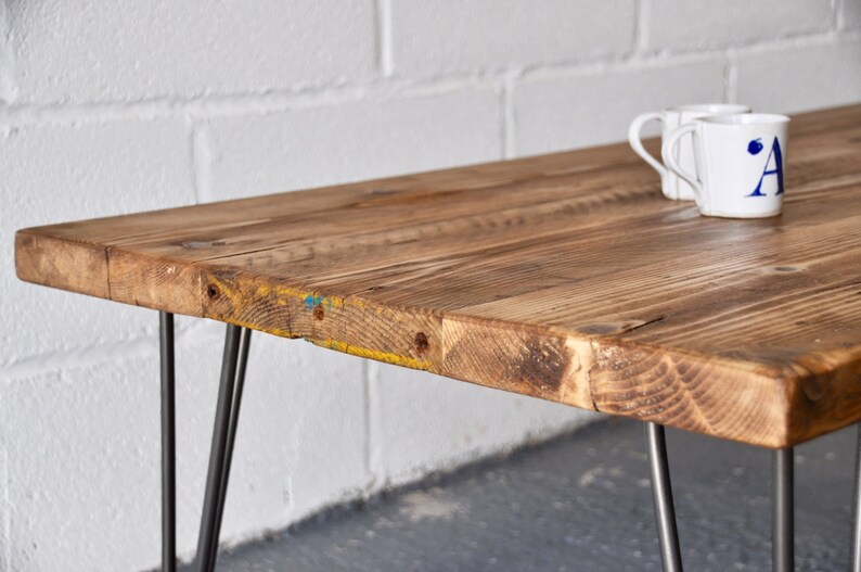 Industrial Rustic Coffee Table, Reclaimed Custom on Mid-century Hairpin legs image 2