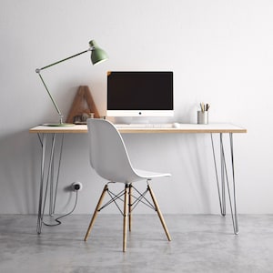 White Formica Desk with Hairpin Legs: Handmade Home Office Desk