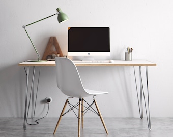 White Formica Desk with Hairpin Legs: Handmade Home Office Desk