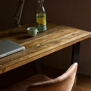 Handcrafted Reclaimed Wood Desk: Black Steel Legs, Industrial Style