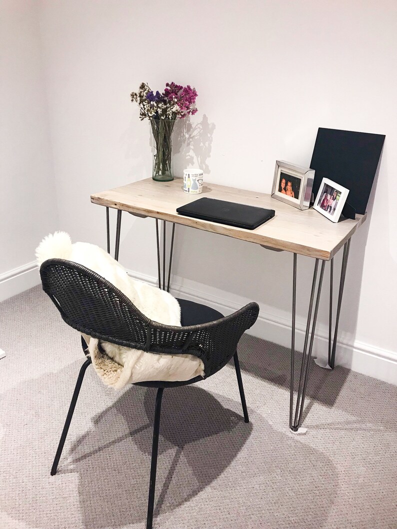 Desk Reclaimed Wood on Hairpin Legs Industrial Mid Century Etsy UK