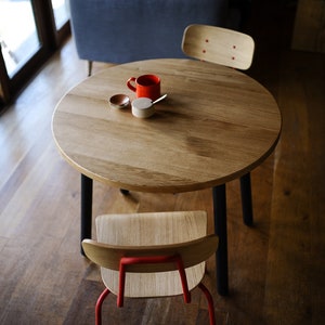 Extendable Dining Table, Solid Oak on Round Steel Legs, Ethically Crafted in Britain, Customisable, GAIA COLLECTION