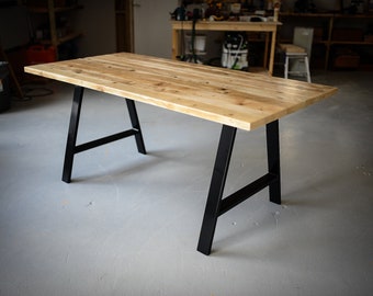 Reclaimed Wood Dining Table on Steel legs, Authentic Scaffold Board Table Industrial Table with A-Frame legs