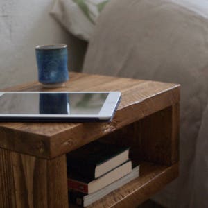 Bedside Table. Reclaimed wood on Hairpin legs. Rustic Lamp Table, Scandi Modern Nightstand. Personalised Anniversary Christmas Gift image 3