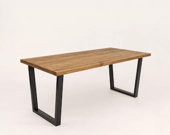 Reclaimed Wood Dining Table with V-Shape Steel Legs, Industrial Rustic Table