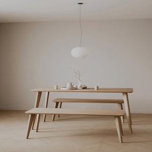 Solid Oak Dining Table Set with Bench, Scandinavian, Space Saving, Handmade in UK