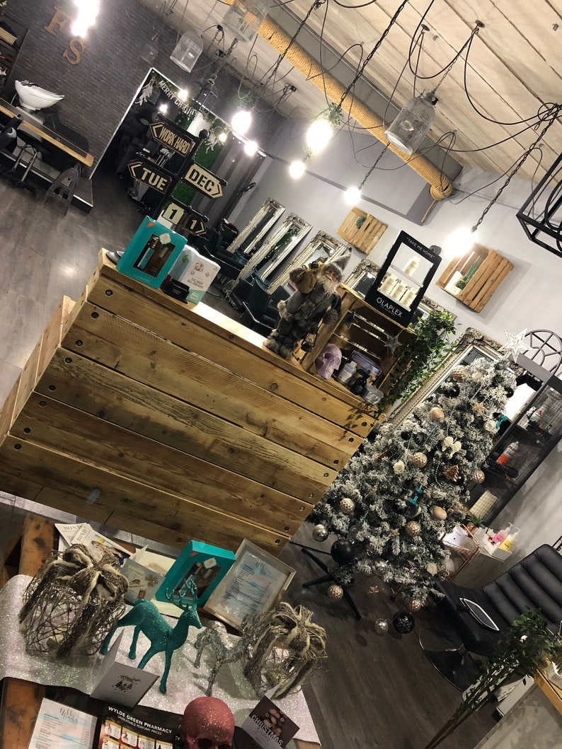 Reception Desk, Reclaimed Wood Industrial Rustic, Office Front Counter, Outdoor bar option, Custom Made image 9