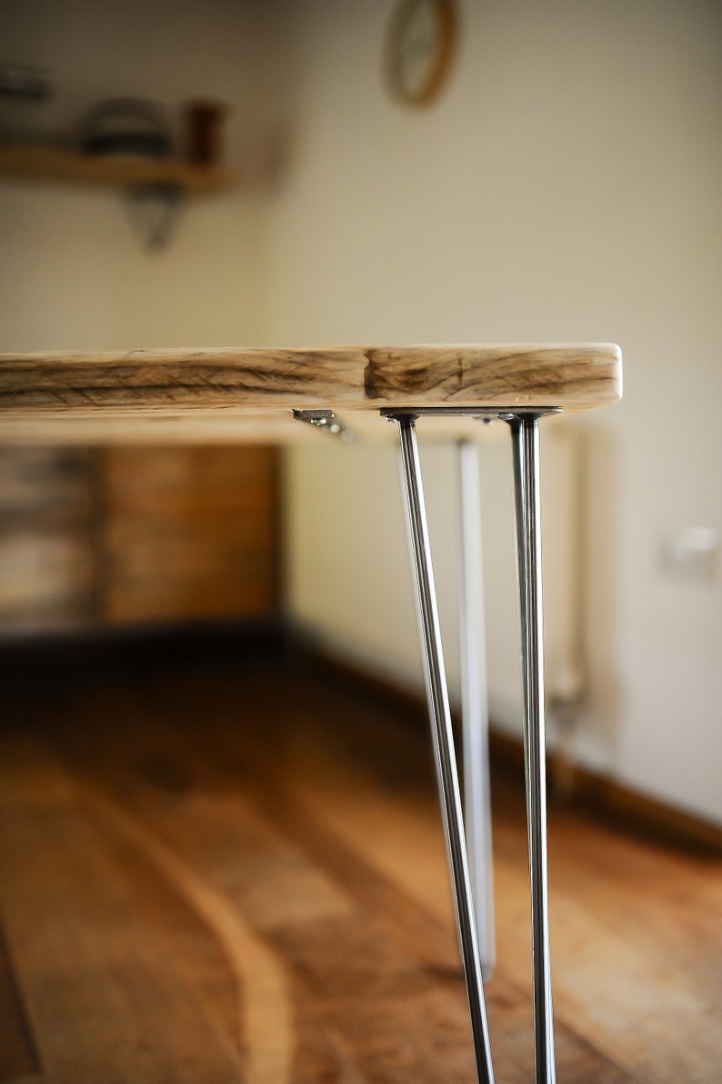 Industrial Dining Set, HAPPY HOME, Reclaimed wood on British Steel Hairpin legs, Sturdy Sustainable Customisable image 4