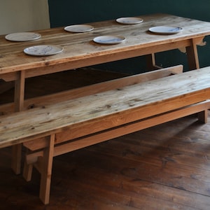 Dining Table & Bench Reclaimed Wood top on Solid Oak Frame, Lasting Solid Hand Made, FARMHOUSE COLLECTION