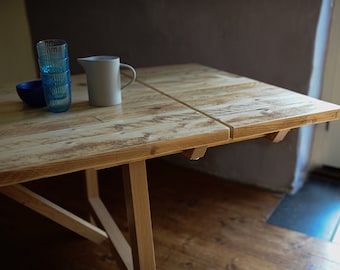 Extendable Reclaimed Wood Dining Table: Handmade Farmhouse Style, Solid Oak Legs