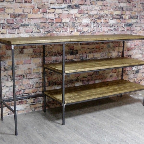 Reclaimed Wood Industrial Chic Rustic Shelving Counter Kitchen Unit Bespoke Office Bar Restaurant Coffee Unit Scaffold Board Furniture