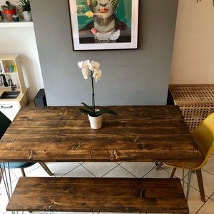 Industrial Dining Set, HAPPY HOME, Reclaimed wood on British Steel Hairpin legs, Sturdy Sustainable Customisable image 6