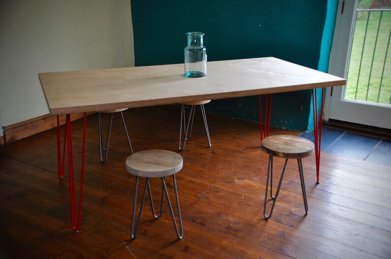 Bespoke Dining Table Birch Plywood On Mid Century Modern Hairpin Legs Wedding Furniture Home Interior Design Custom Made In Uk