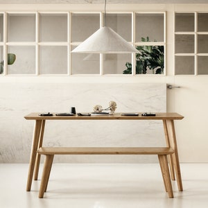 Rectangular Solid Oak Dining Table & Bench Set, Handmade Mid-Century Modern Scandinavian Table image 3