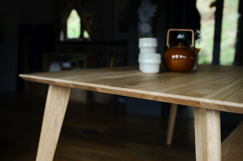 Rectangular Solid Oak Dining Table & Bench Set, Handmade Mid-Century Modern Scandinavian Table image 5
