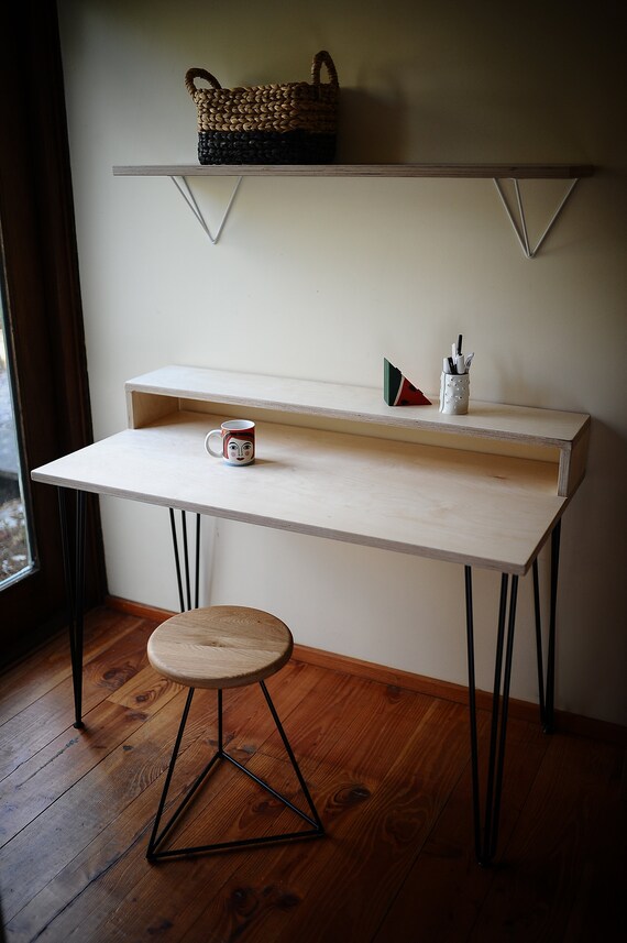 K ALMA Desk With Monitor Stand Sustainable Plywood on Hairpin