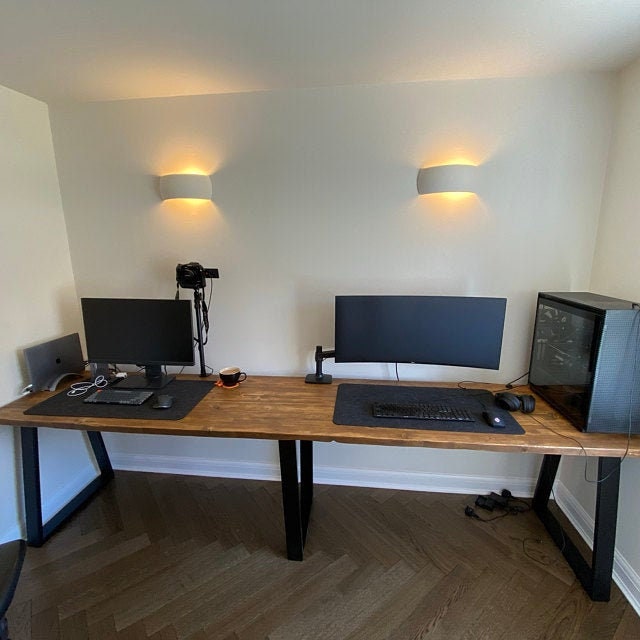 Long Large Desk Workstation. Modern Industrial Table on Metal