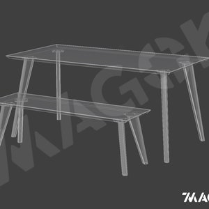 Rectangular Solid Oak Dining Table & Bench Set, Handmade Mid-Century Modern Scandinavian Table image 11