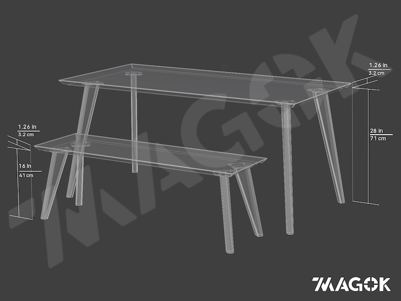 Rectangular Solid Oak Dining Table & Bench Set, Handmade Mid-Century Modern Scandinavian Table image 11