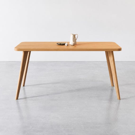 Modern Oak Dining Table, Solid Oak Kitchen Table, Scandinavian Tapered Legs