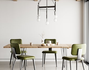 Tavolo da pranzo allungabile artigianale in legno di recupero con gambe a forcina.