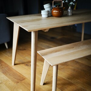 Rectangular Solid Oak Dining Table & Bench Set, Handmade Mid-Century Modern Scandinavian Table image 9