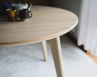 Extendable Round Oak Dining Table, Ideal for Small Spaces, Japandi Kitchen, Handmade UK