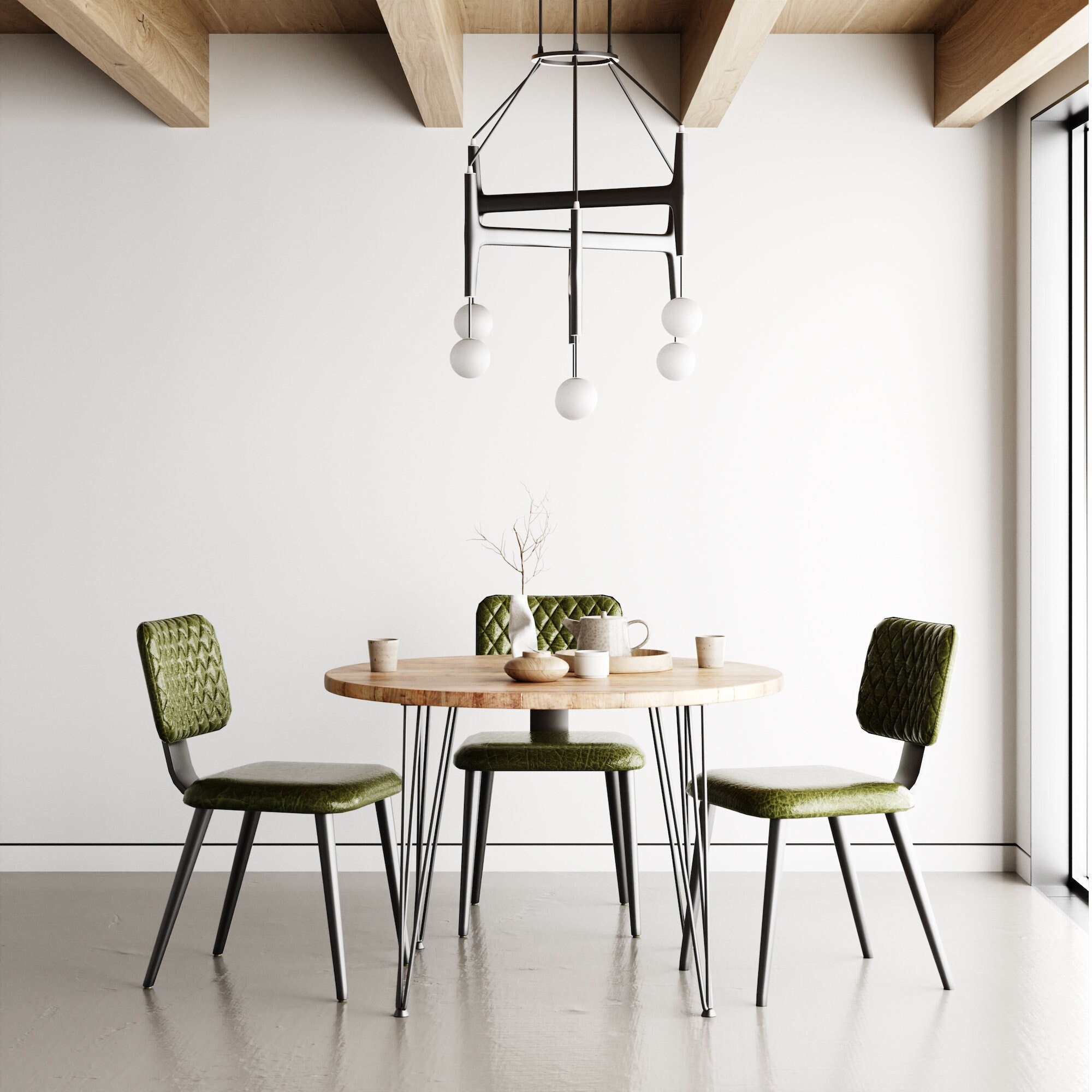 Round Dining Table, Reclaimed Wood on Retro Hairpin Legs Round Dining Table, Reclaimed Wood on Retro Hairpin Legs