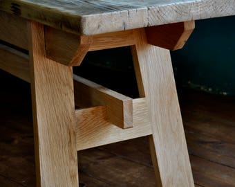Reclaimed Wood Farmhouse Bench: Solid Oak Frame, Handmade