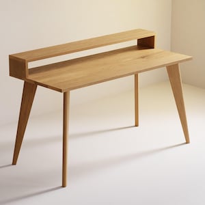 Handcrafted Solid Oak Desk with Monitor Stand, Sustainable, Customisable sizes & finishes