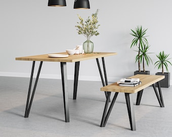 Modern Dining Table & Bench, Hand Made from Reclaimed wood on British Steel legs. Fully Customisable by 7MAGOK