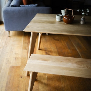 Rectangular Solid Oak Dining Table & Bench Set, Handmade Mid-Century Modern Scandinavian Table image 10