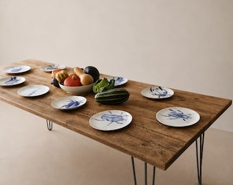 Reclaimed Wood Dining Table, Hairpin Legs, Industrial Rustic Kitchen Table