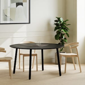 Black Round Dining Table, Sustainable Solid Oak on Steel Legs, Customisable, Fast Shipping, EARTH COLLECTION