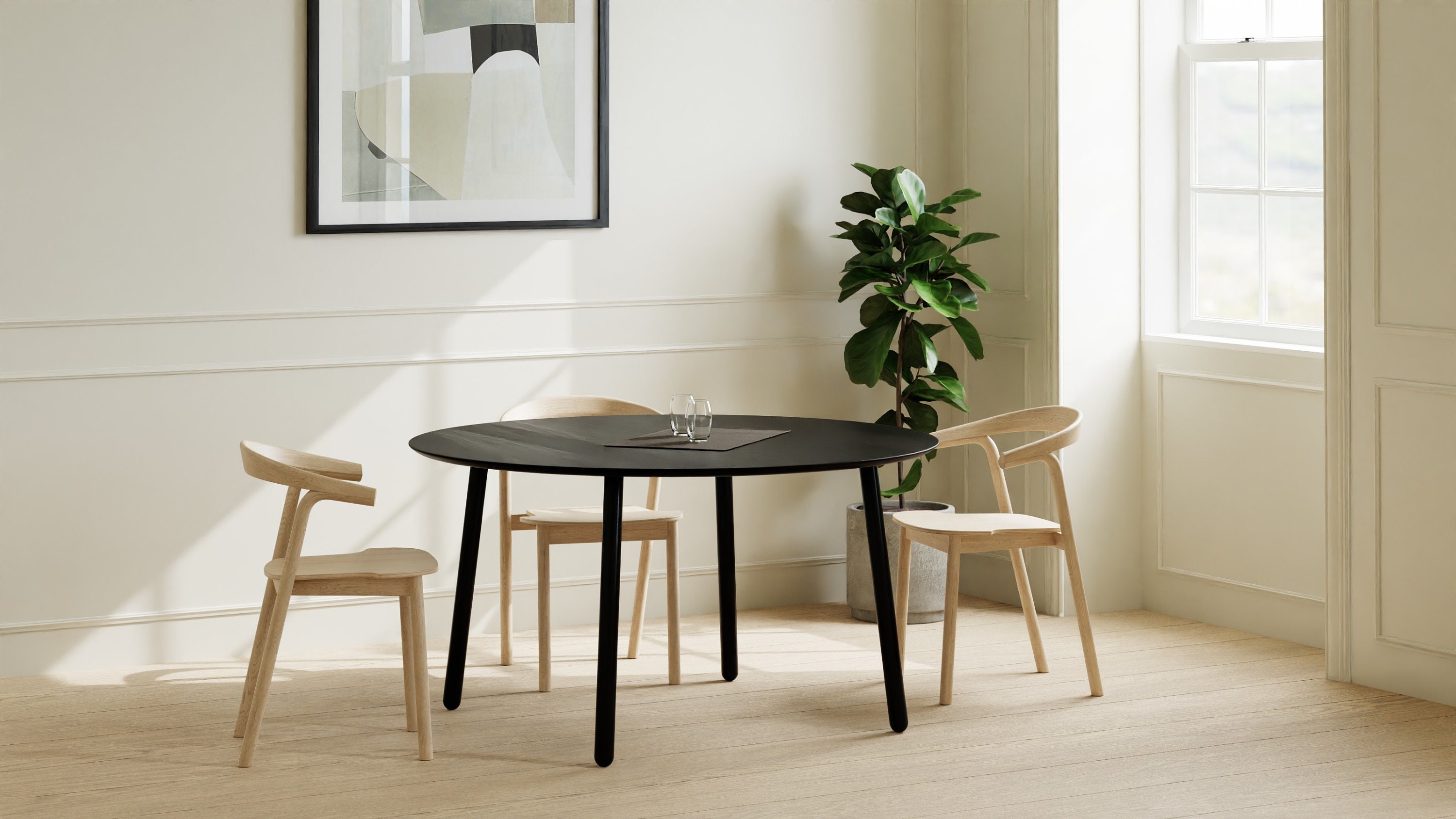 Black Round Dining Table, Sustainable Solid Oak on Steel Legs, Customisable, Fast Shipping, EARTH COLLECTION
