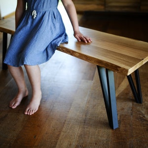 Oak Bench, Rustic Reclaimed style on Steel legs, Live edge solid Oak, Custom sizes, Leg colour choice