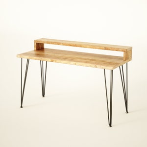 Desk with Monitor Stand, Reclaimed Wood on Hairpin legs, Customisable, Ethically Hand Crafted in UK, RECLAIMED COLLECTION