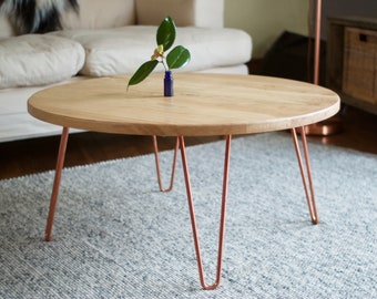 Sustainable Coffee Table, Solid Oak on Hairpin Legs. Customisable, Fast Shipping, Colour options