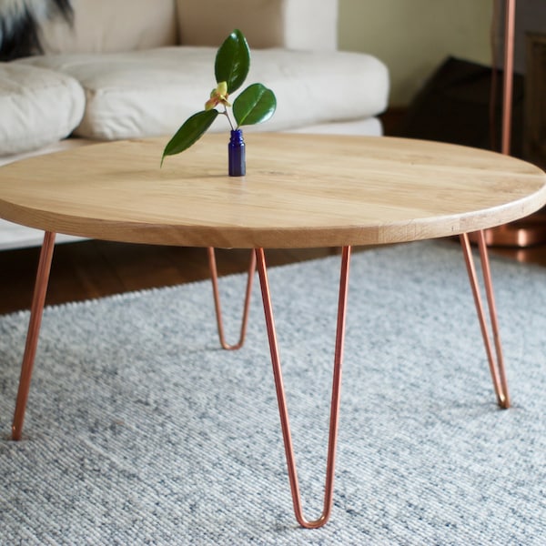 Sustainable Coffee Table, Solid Oak on Hairpin Legs. Customisable, Fast Shipping, Colour options