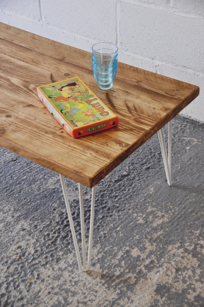 Industrial Rustic Coffee Table, Reclaimed Custom on Mid-century Hairpin legs image 9