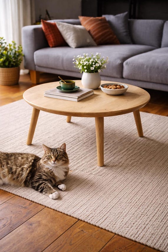 Round Oak Coffee Table, Japandi Living Room, Solid Wood Minimalist for Small Spaces, UK